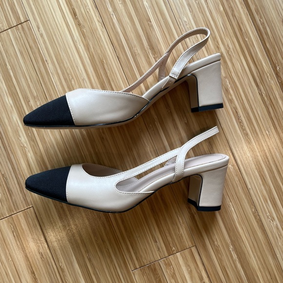 Nude & Black Heeled Slingbacks, sz 8 - Picture 5 of 6
